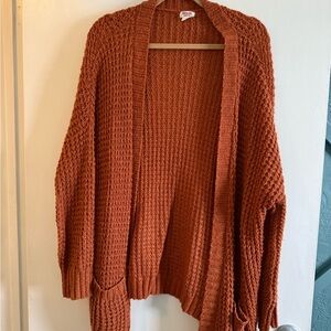 Cozy Knit Open-Front Sweater - burnt orange